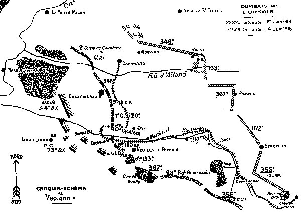 Lignes de front du 1erJuin et du 4 Juin 1918